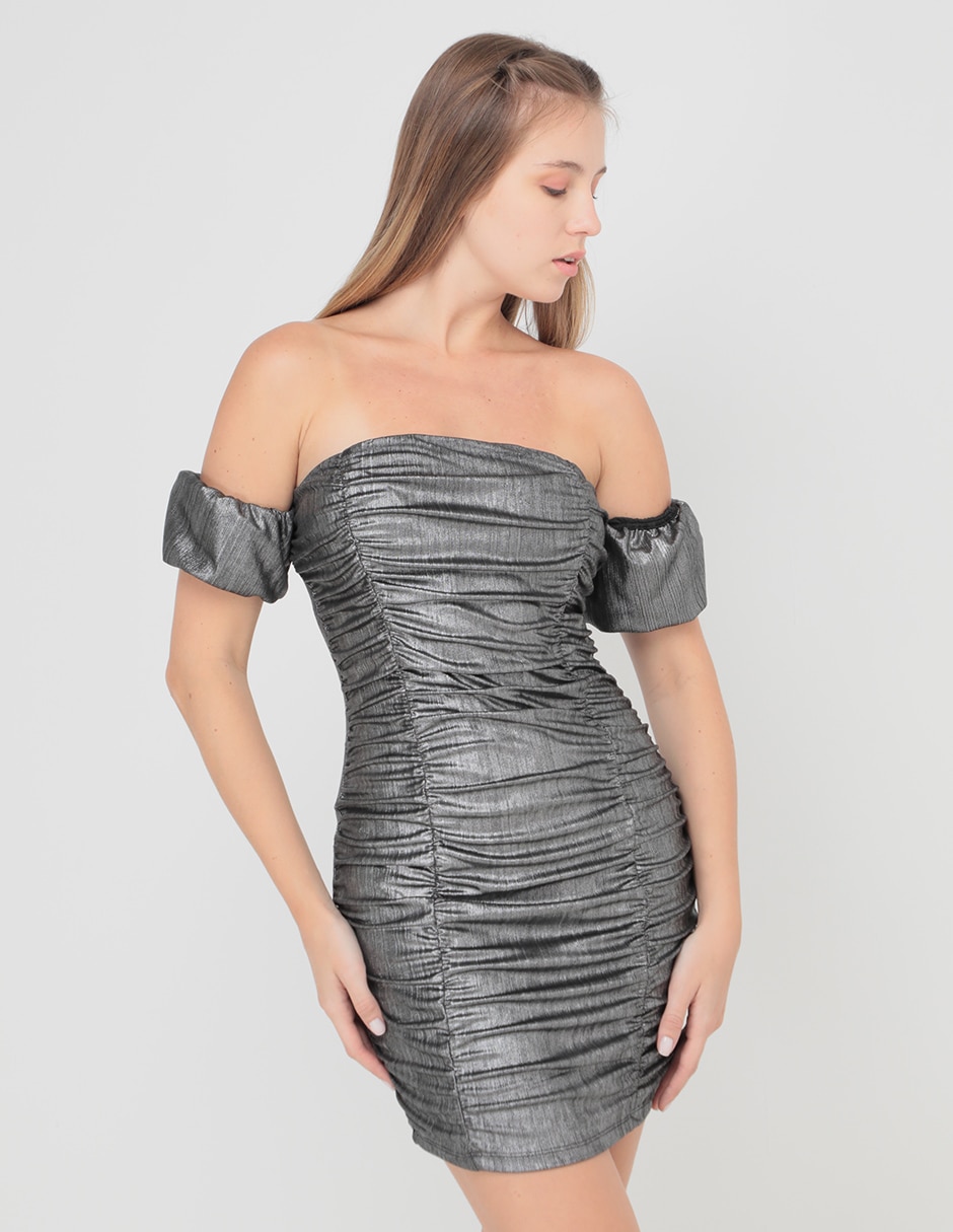 Vestido mini de fiesta escote Bardot