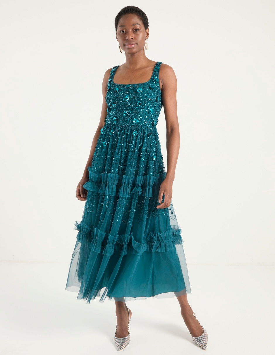 Vestido midi fiesta escote cuadrado 1