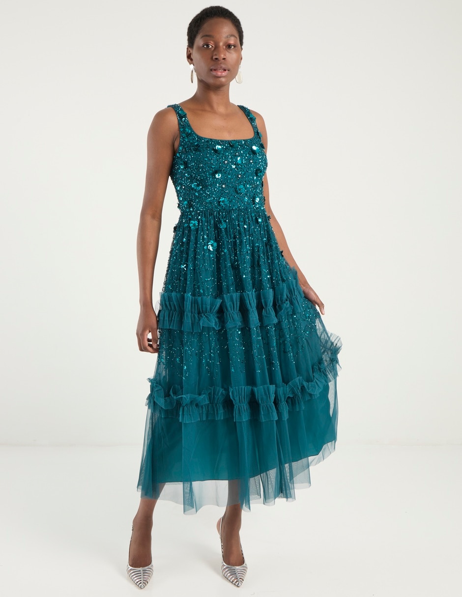 Vestido midi fiesta escote cuadrado 7