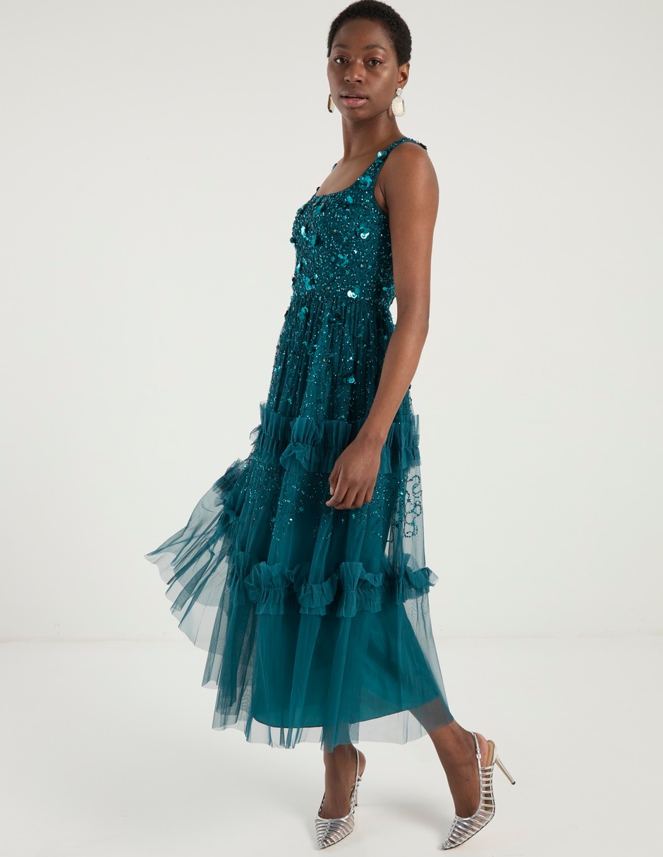 Vestido midi fiesta escote cuadrado 8
