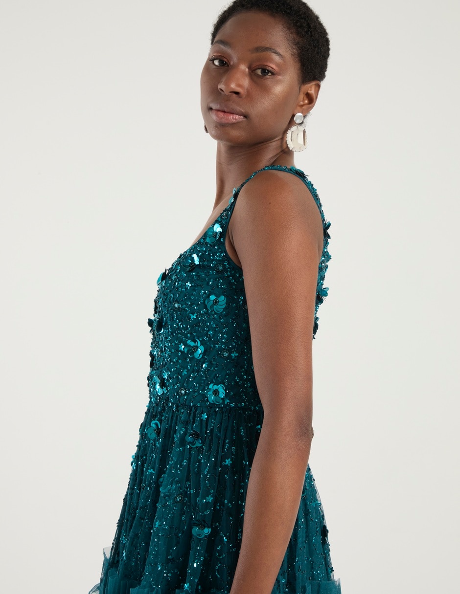 Vestido midi fiesta escote cuadrado 9