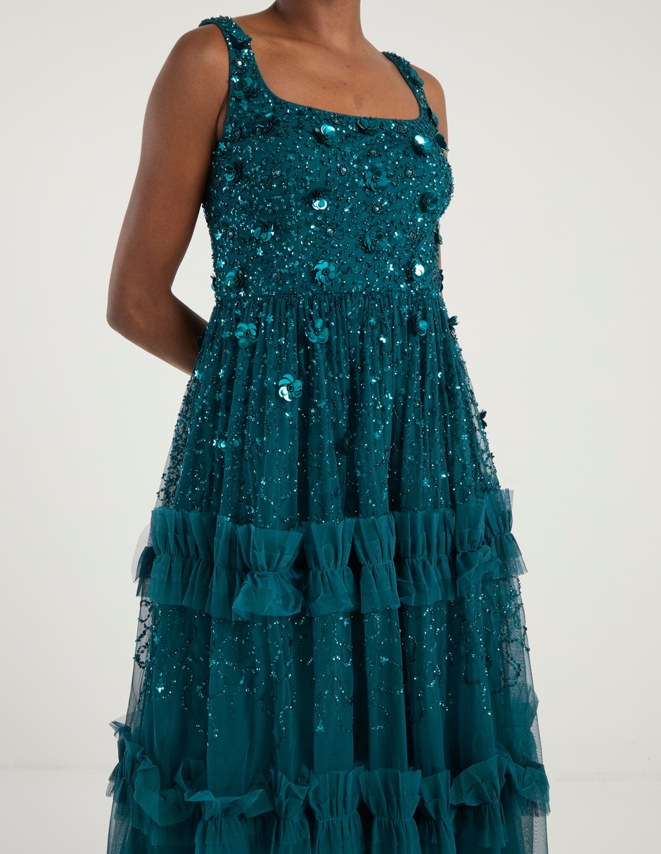 Vestido midi fiesta escote cuadrado 10