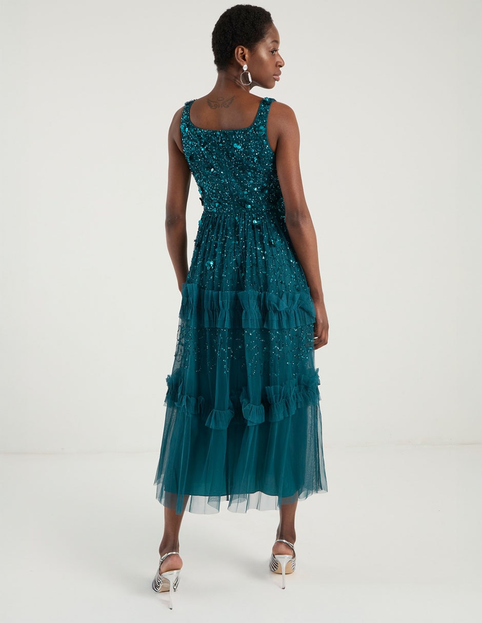 Vestido midi fiesta escote cuadrado 11