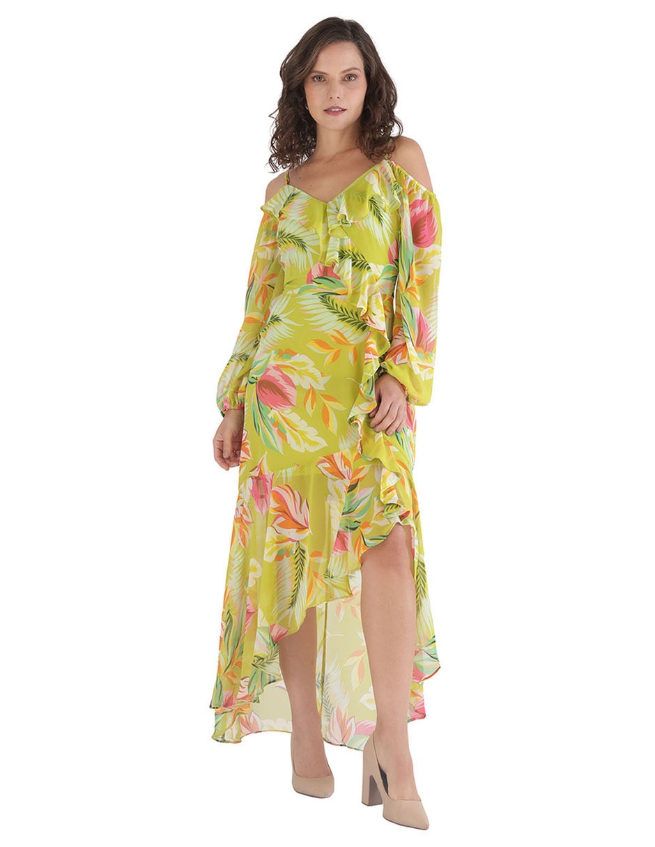 Vestido midi de fiesta Guess escote bardot