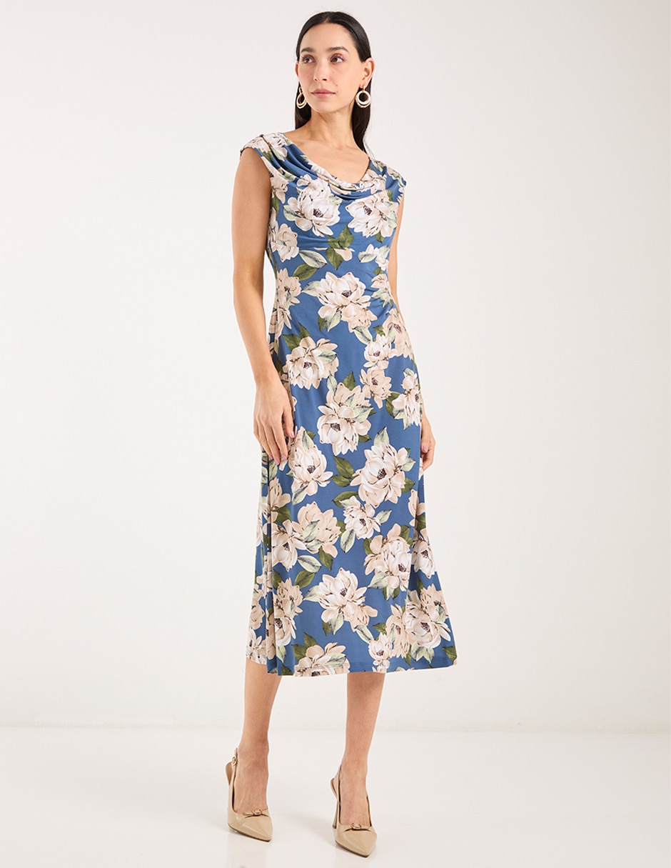 Vestido midi de fiesta escote redondo 1