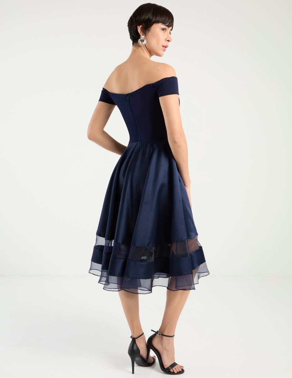 Vestido midi de fiesta escote bardot 6