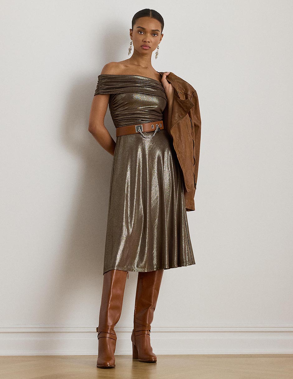 Vestido midi de fiesta escote bardot 1