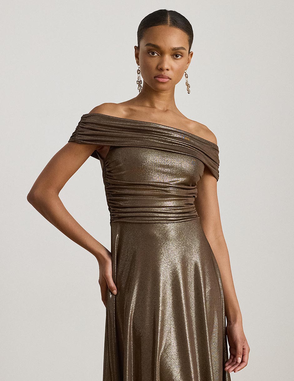 Vestido midi de fiesta escote bardot 6