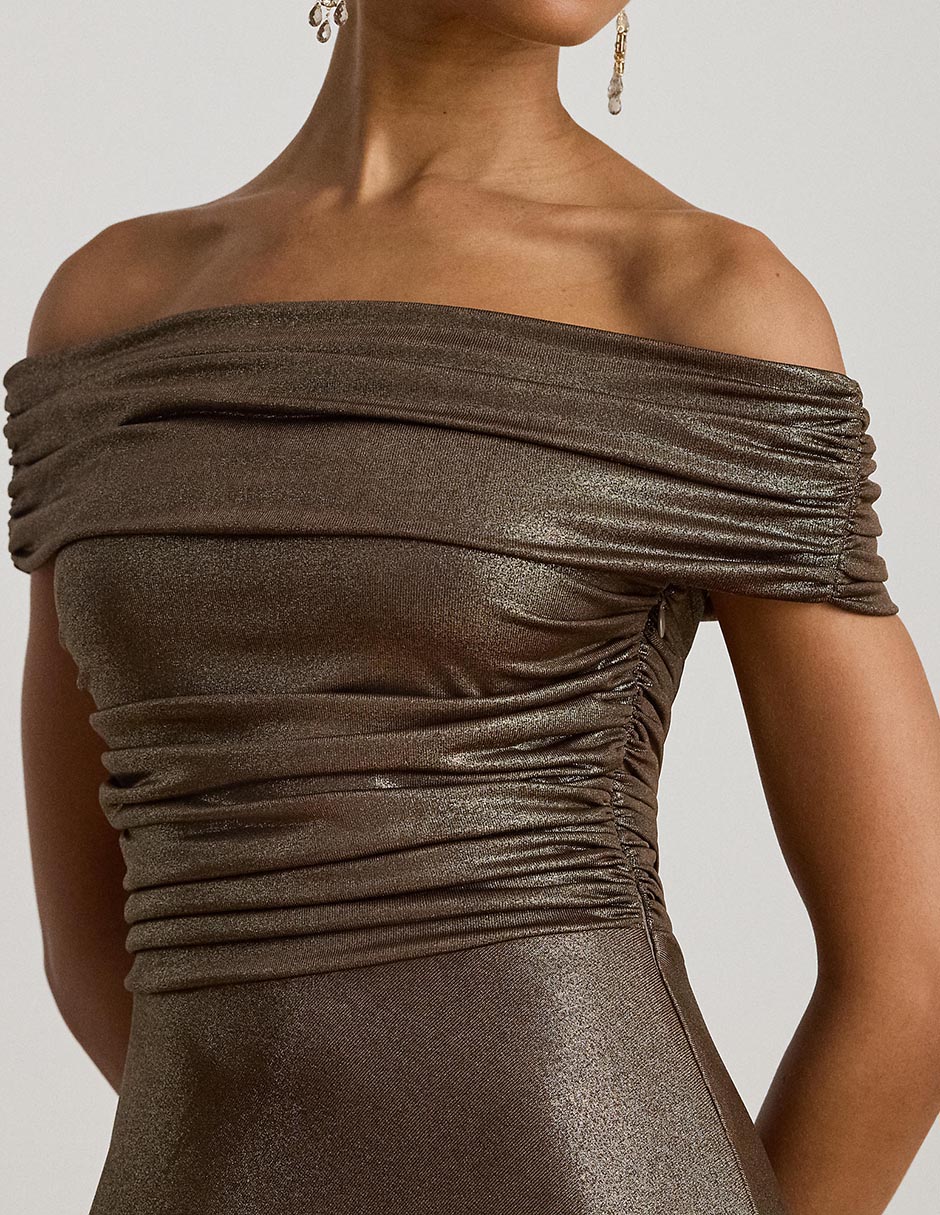 Vestido midi de fiesta escote bardot 7