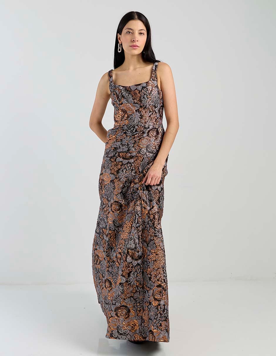 Vestido maxi de fiesta escote Cuadrado