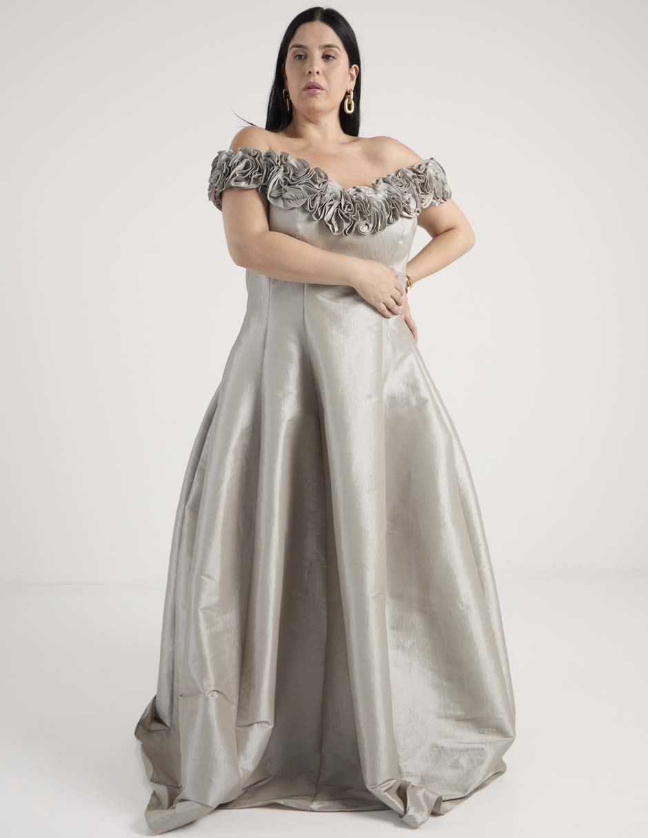 Vestido maxi de fiesta Ema Valdemossa Curvi escote bardot