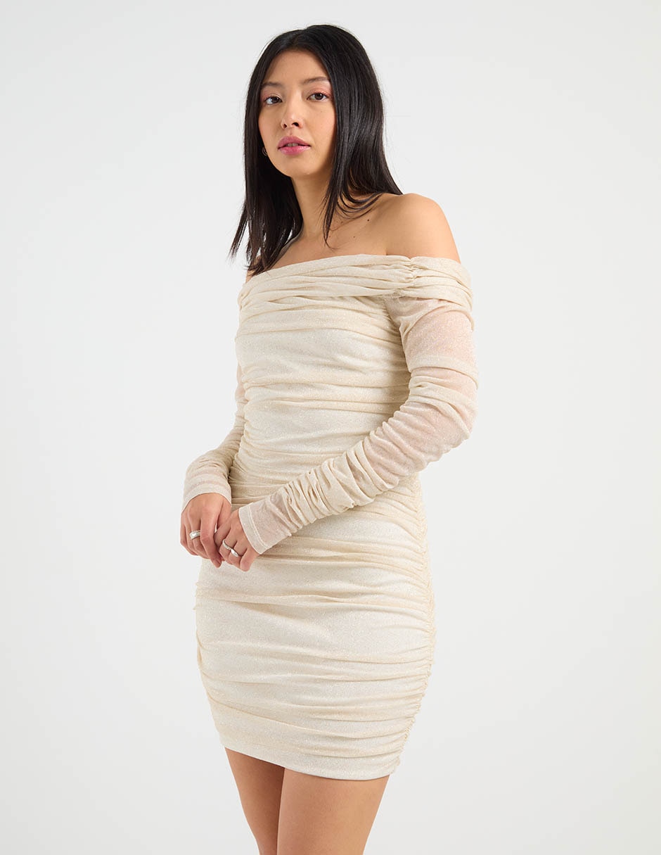 Vestido mini de fiesta escote bardot 1