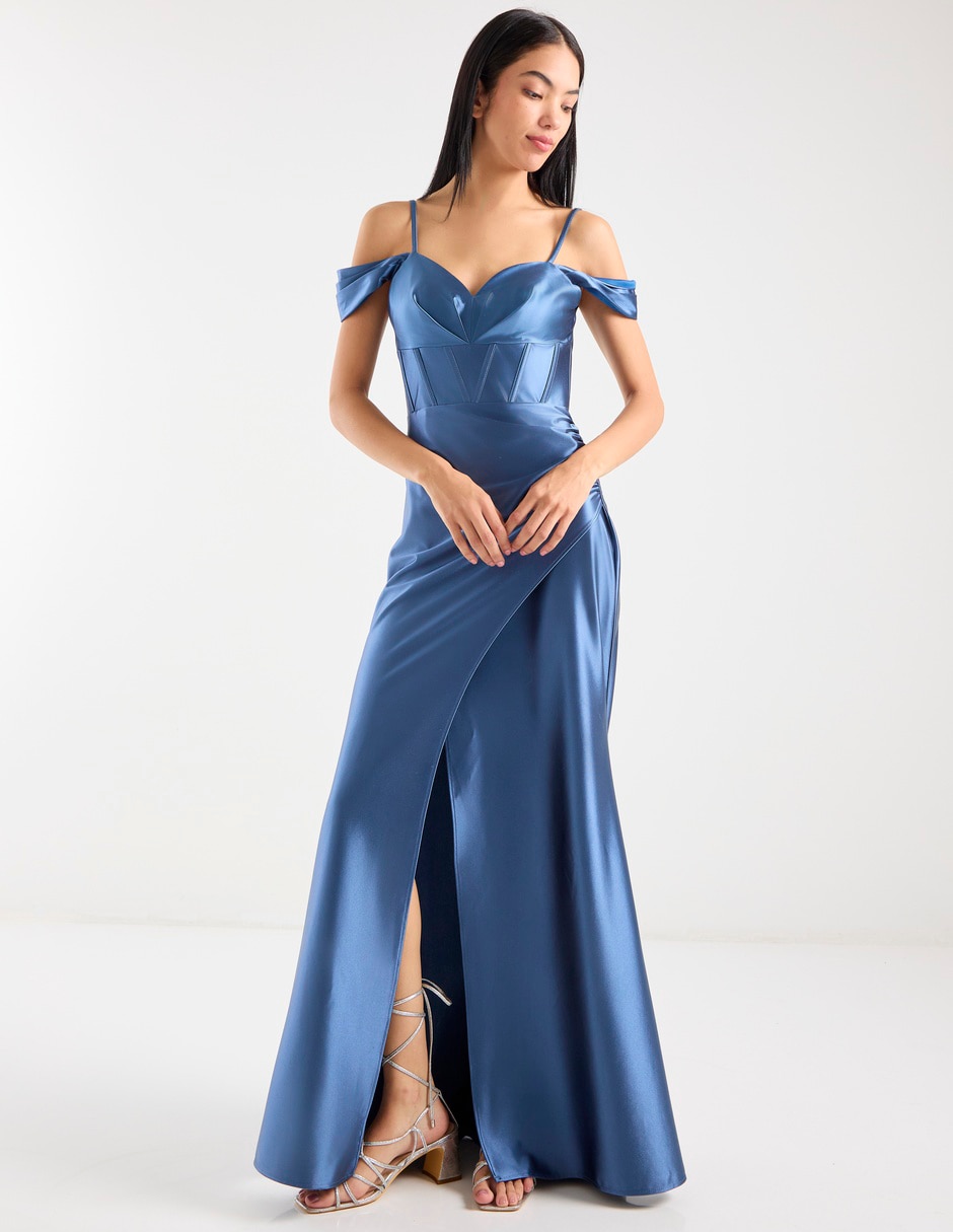 Vestido maxi de fiesta escote bardot 6