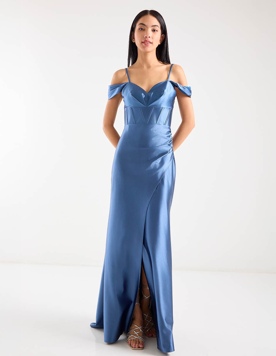 Vestido maxi de fiesta escote bardot 2