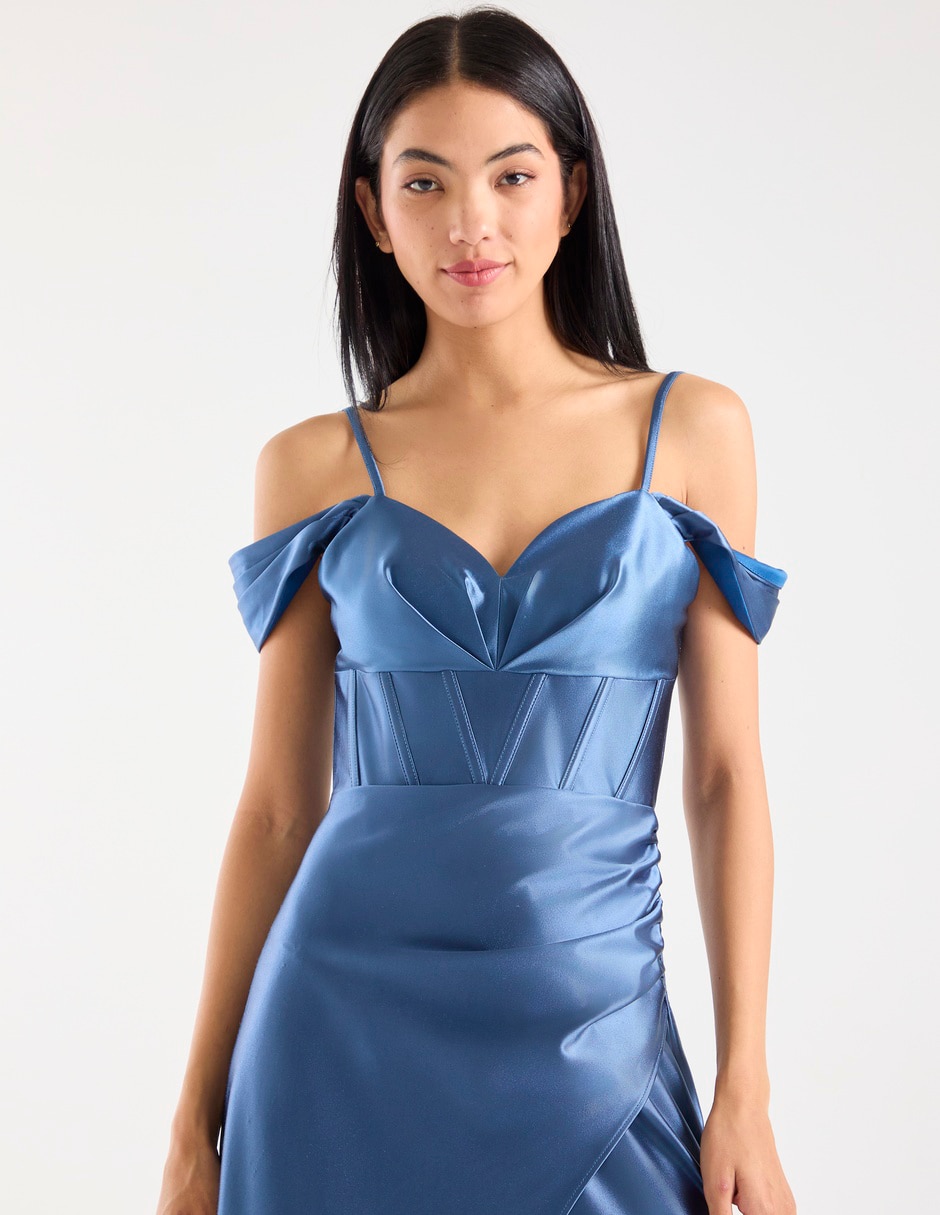Vestido maxi de fiesta escote bardot 3