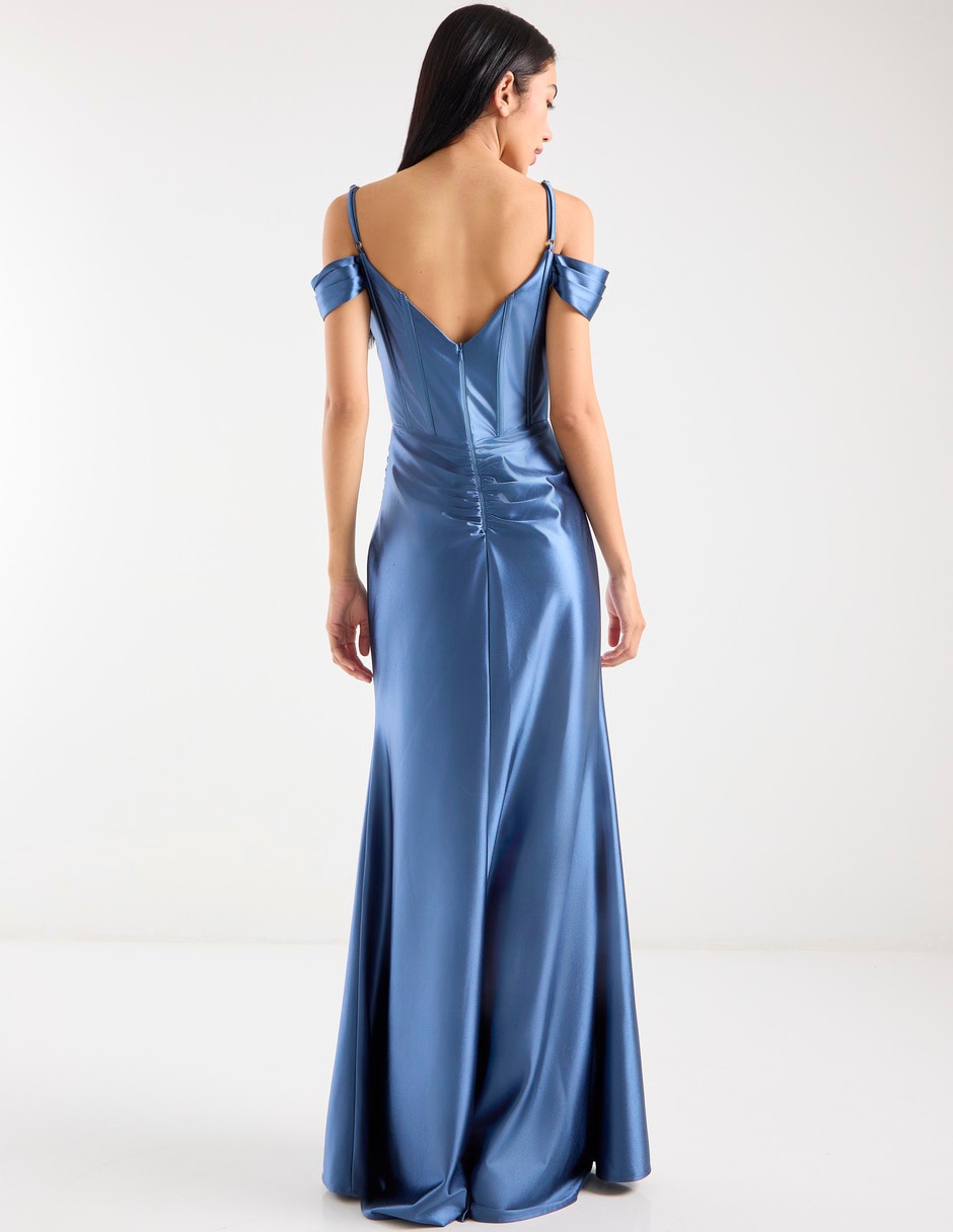 Vestido maxi de fiesta escote bardot 5