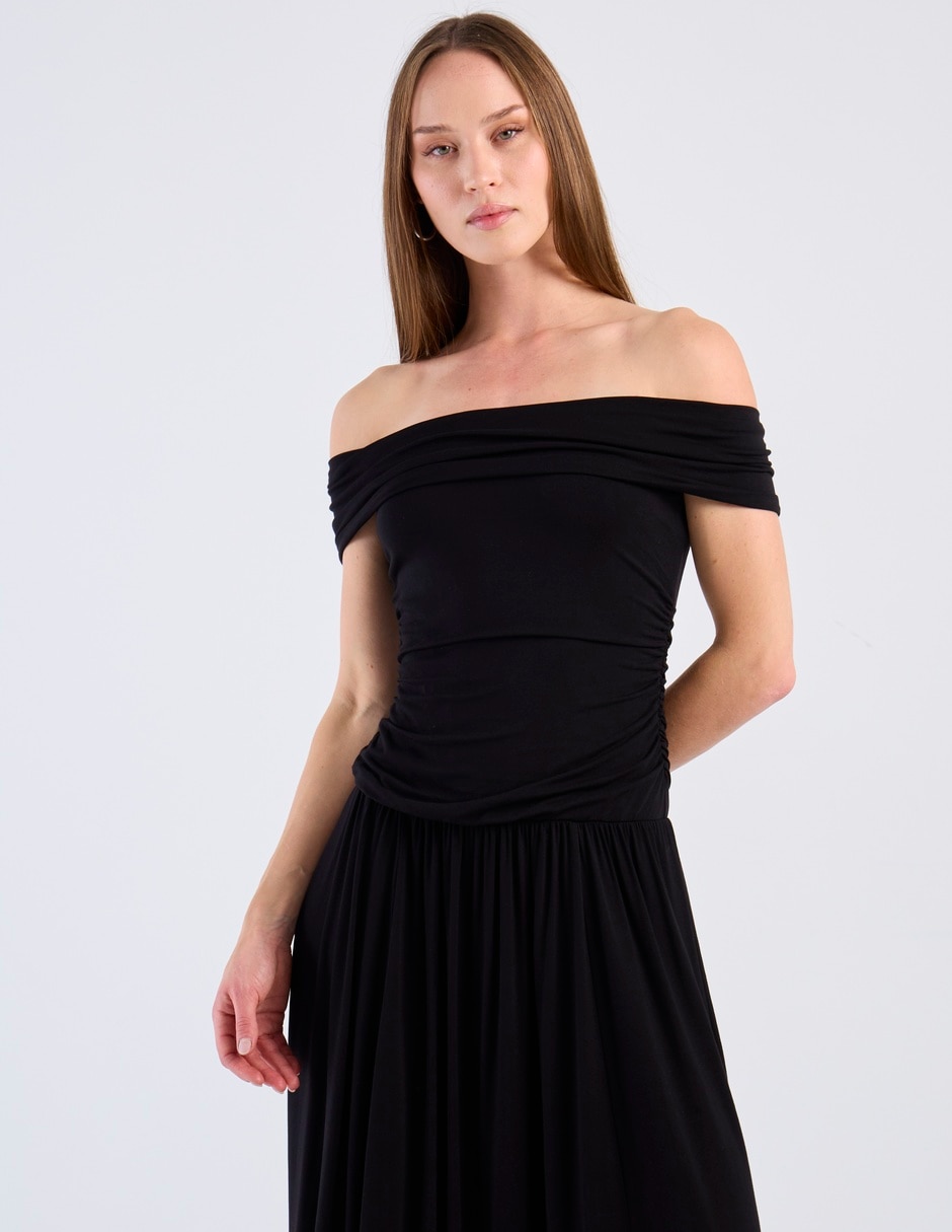 Vestido largo de fiesta escote bardot 4