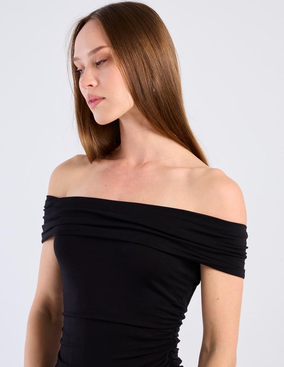 Vestido largo de fiesta escote bardot 5