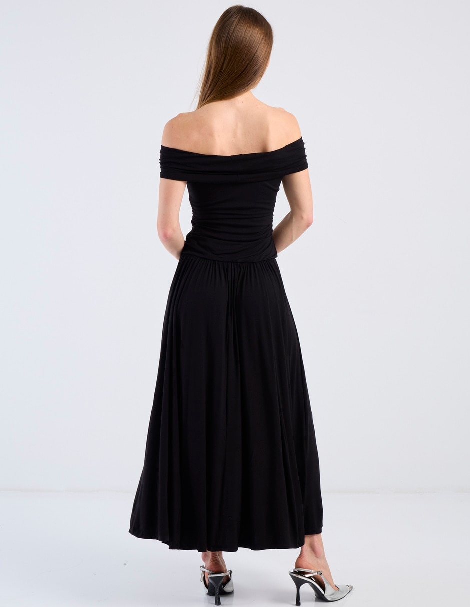 Vestido largo de fiesta escote bardot 6