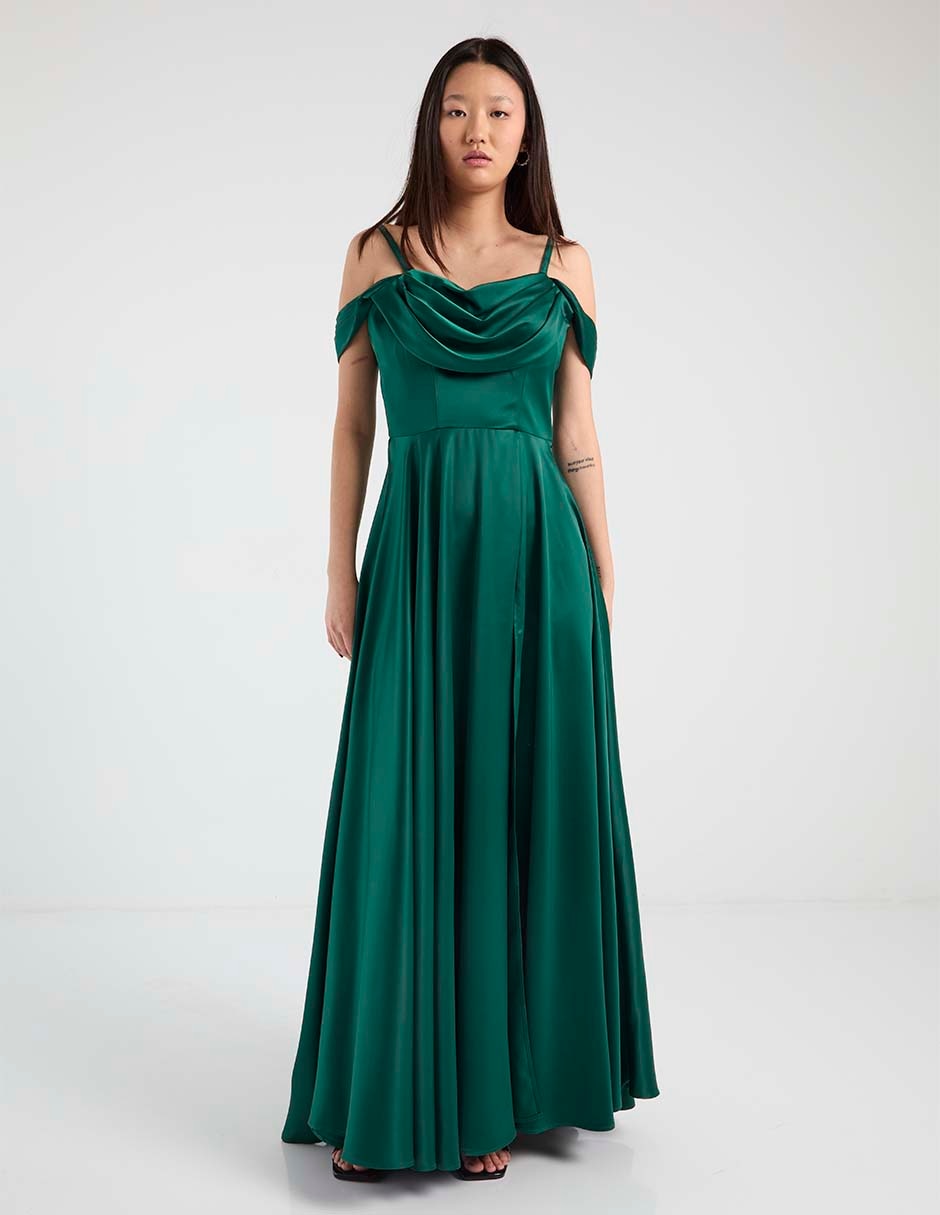 Vestido maxi de fiesta escote bardot 1