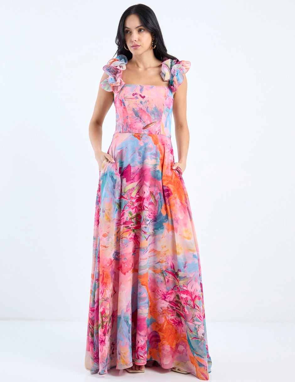Vestido maxi de fiesta escote cuadrado 1
