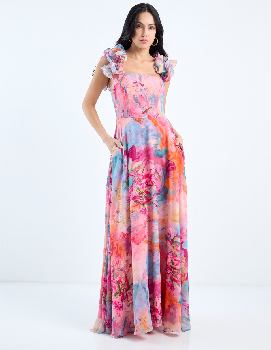 Vestido maxi de fiesta escote cuadrado 7