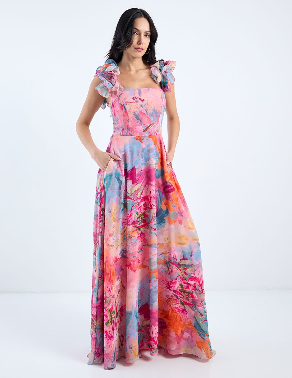 Vestido maxi de fiesta escote cuadrado 8