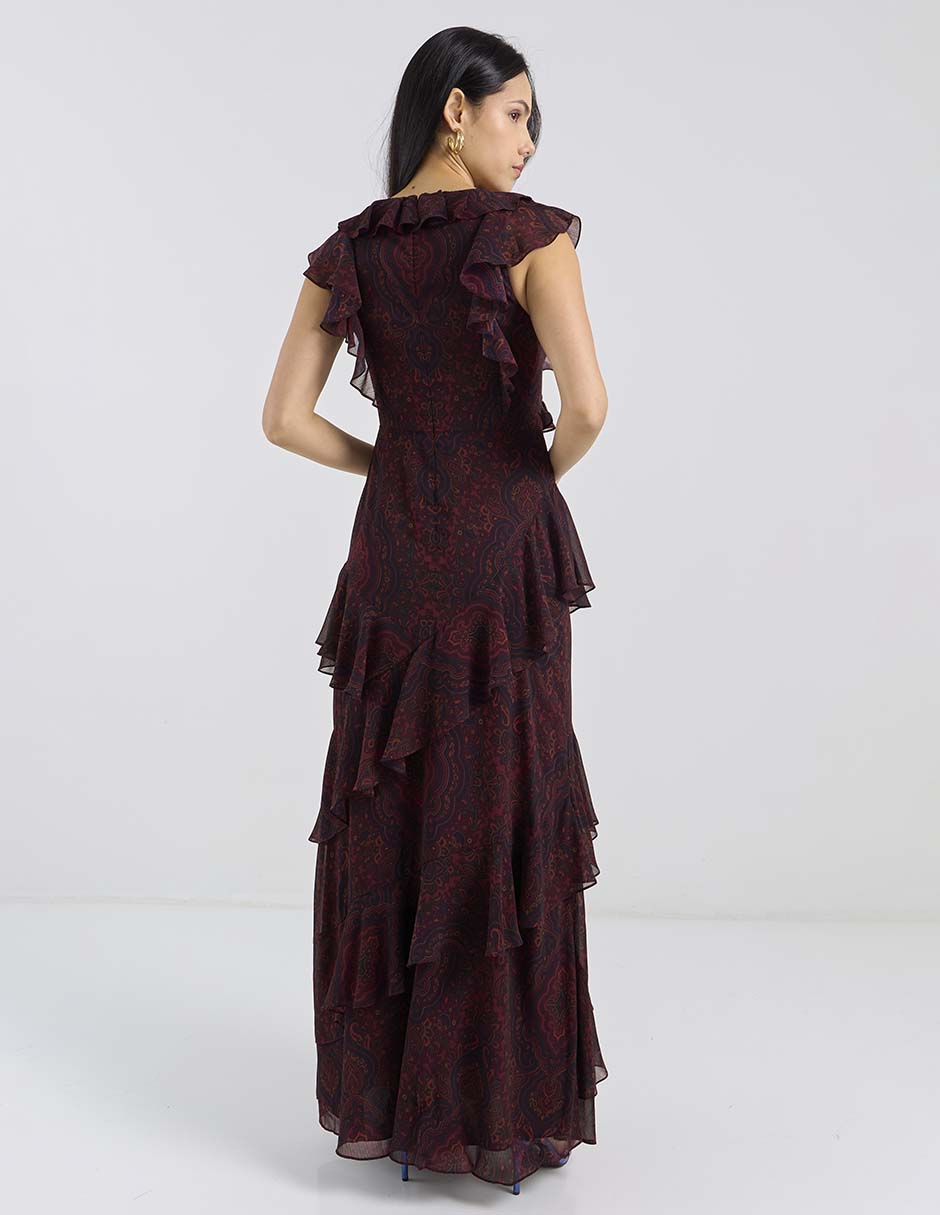 Vestido largo de fiesta Lauren Ralph Lauren escote v