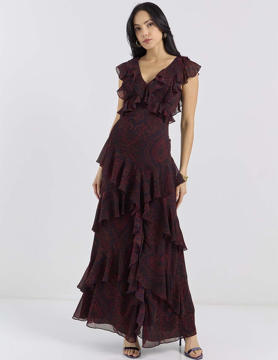 Vestido largo de fiesta Lauren Ralph Lauren escote v