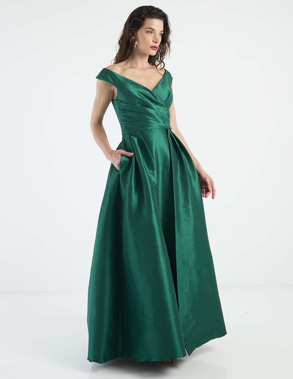Vestido maxi de fiesta escote Bardot
