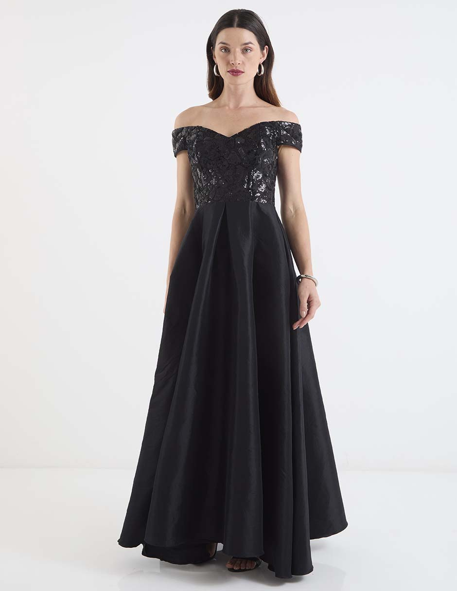 Vestido maxi de fiesta escote bardot 1