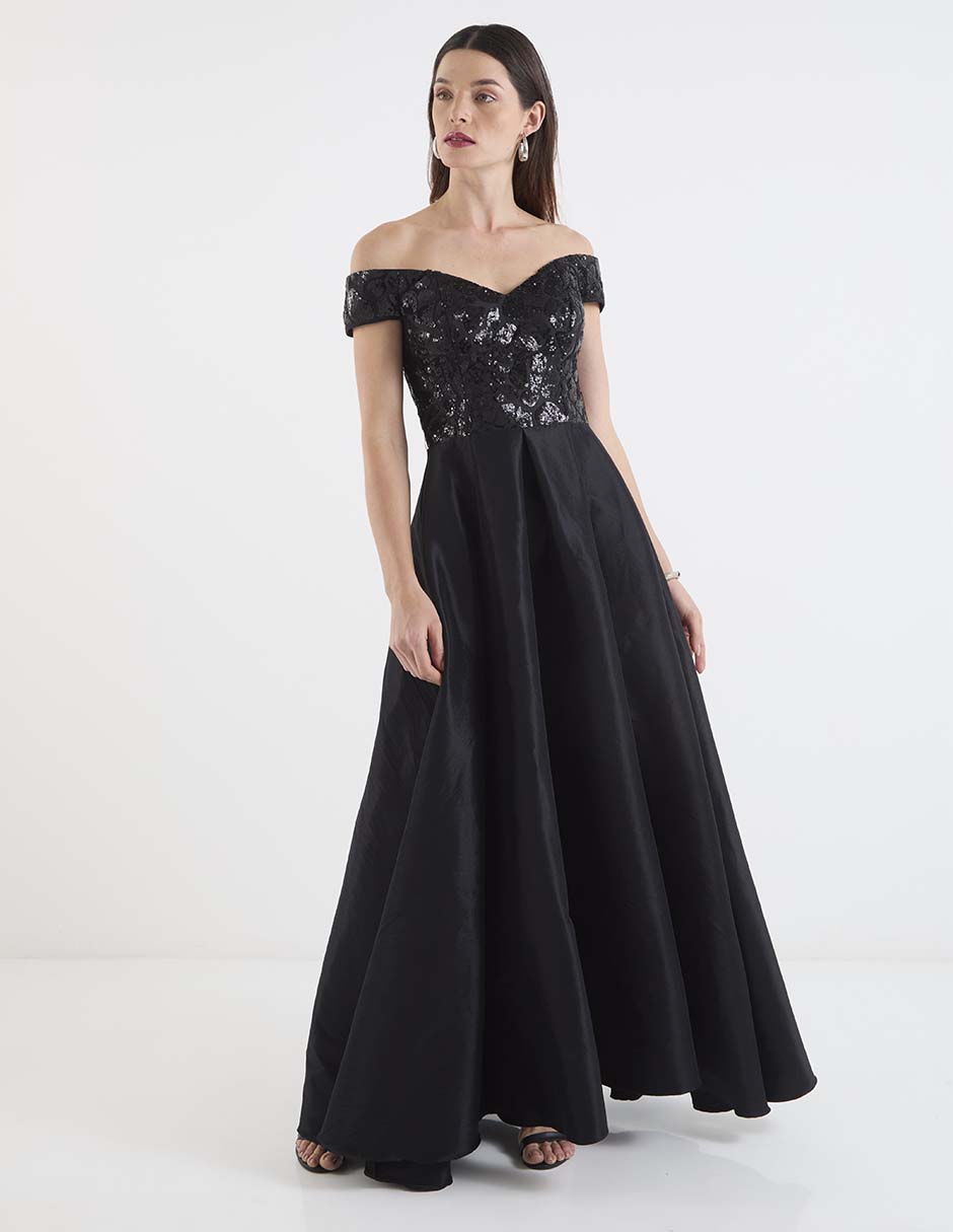 Vestido maxi de fiesta escote bardot 7