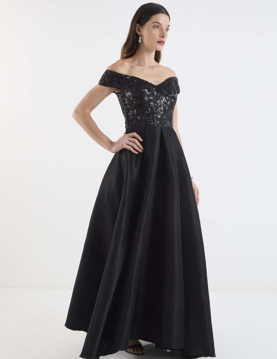 Vestido maxi de fiesta escote bardot 8