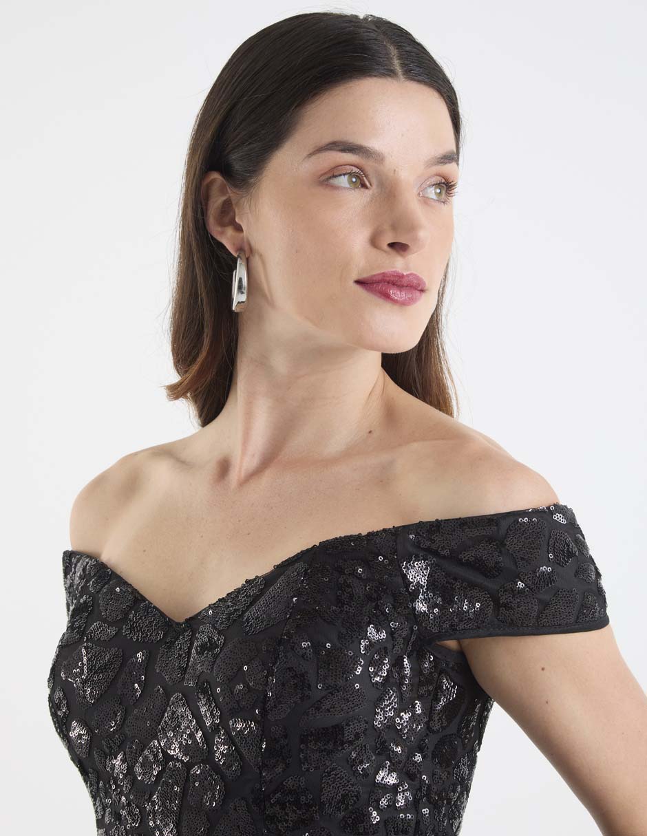Vestido maxi de fiesta escote bardot 9
