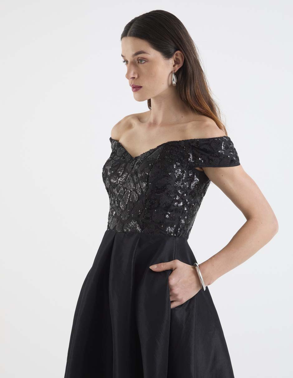 Vestido maxi de fiesta escote bardot 10