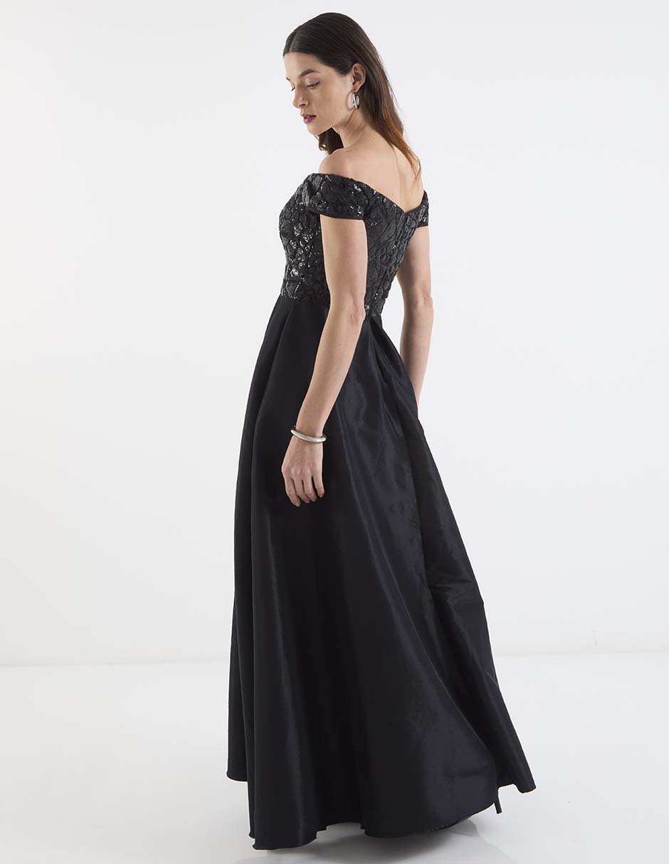Vestido maxi de fiesta escote bardot 11