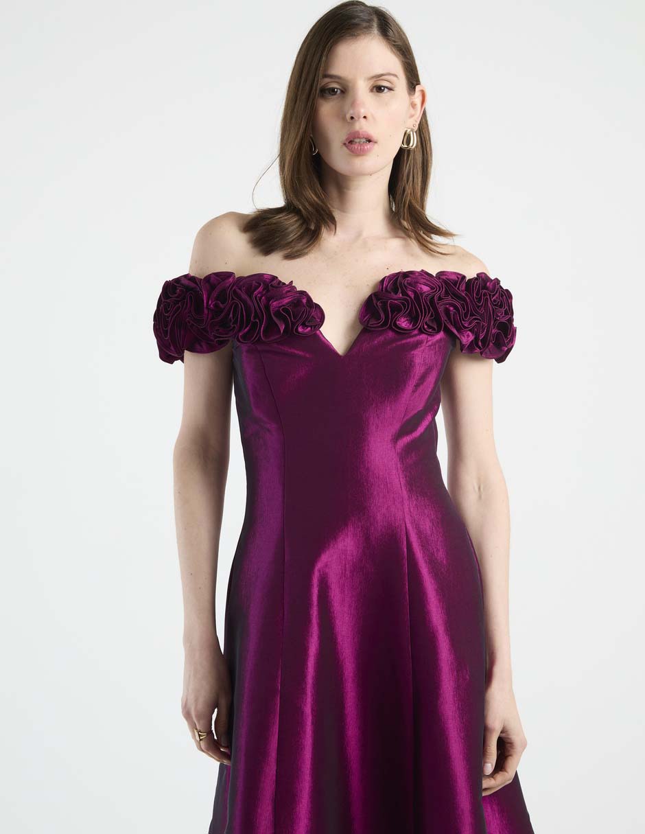 Vestido largo de fiesta escote bardot 5