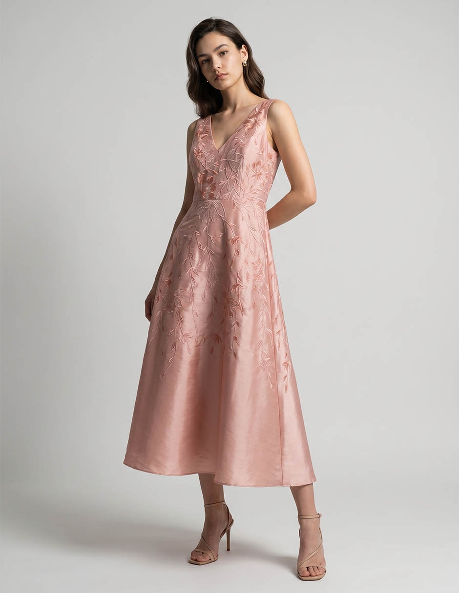 Vestido midi de fiesta escote V
