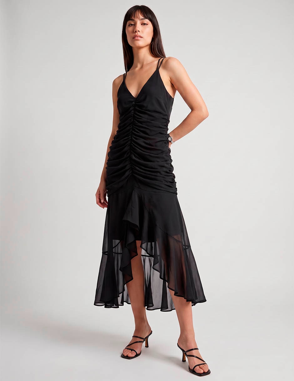 Vestido midi de fiesta escote v
