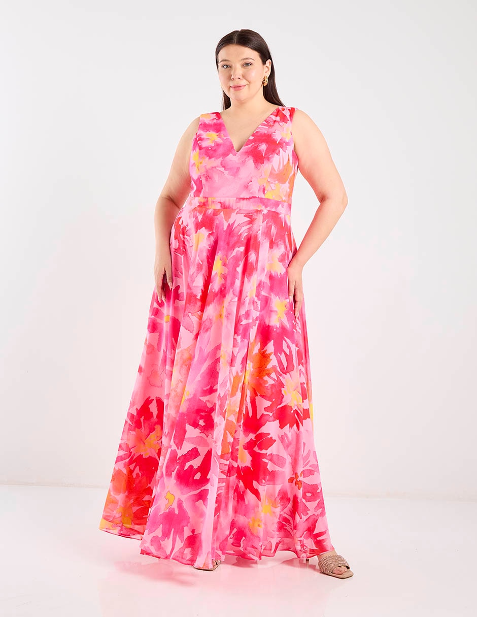 Vestido maxi fiesta escote V 1