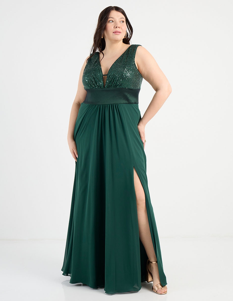 Vestido maxi fiesta escote V 1