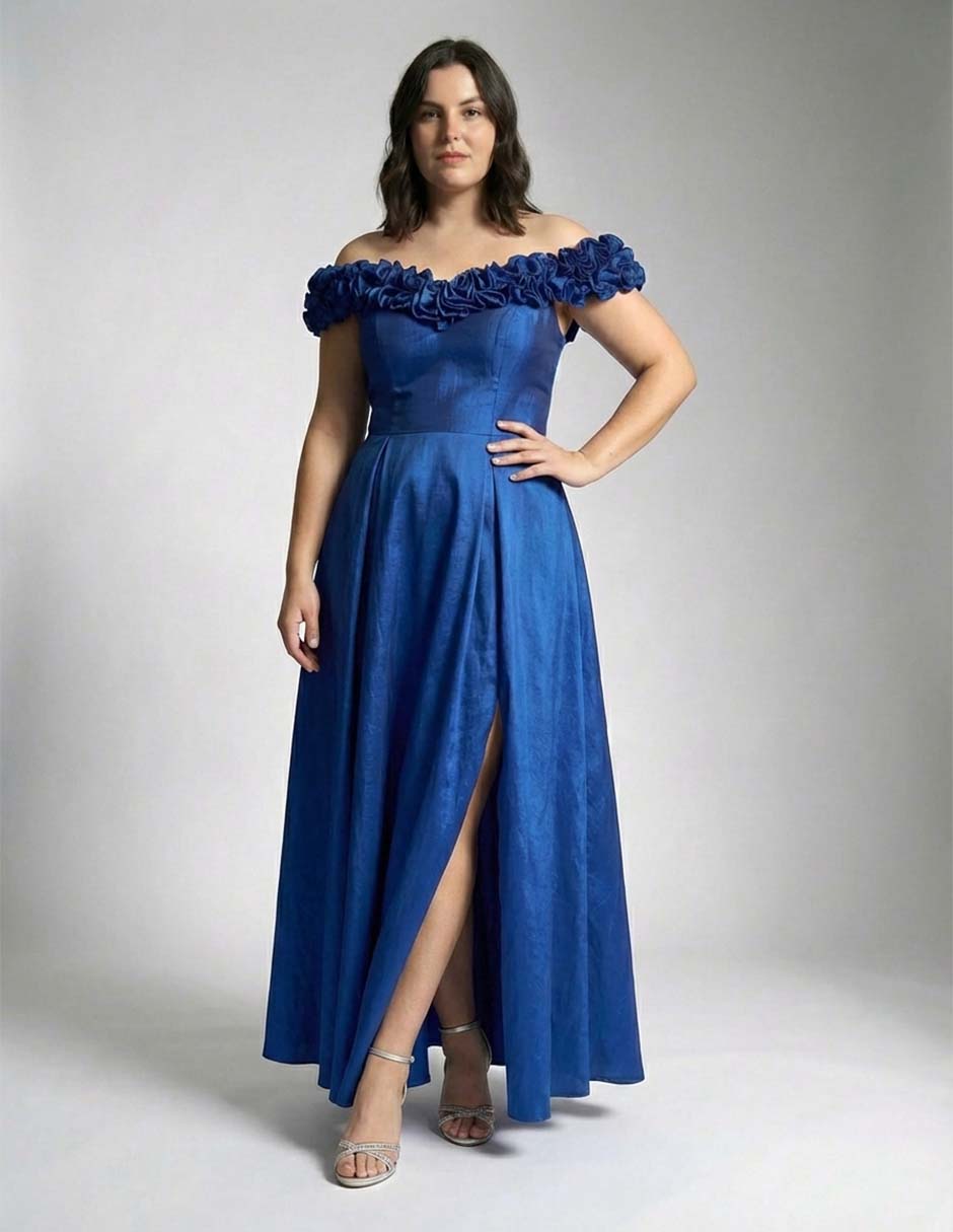 Vestido maxi de fiesta escote bardot 1