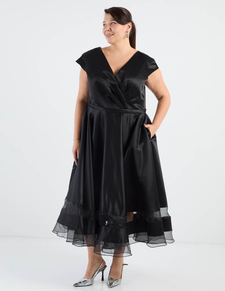 Vestido midi de fiesta escote V