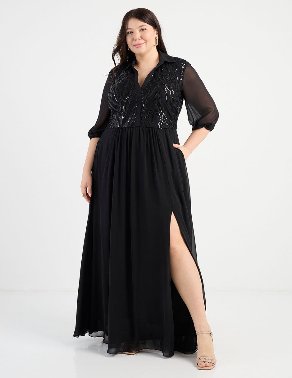 Vestido maxi fiesta escote V 1