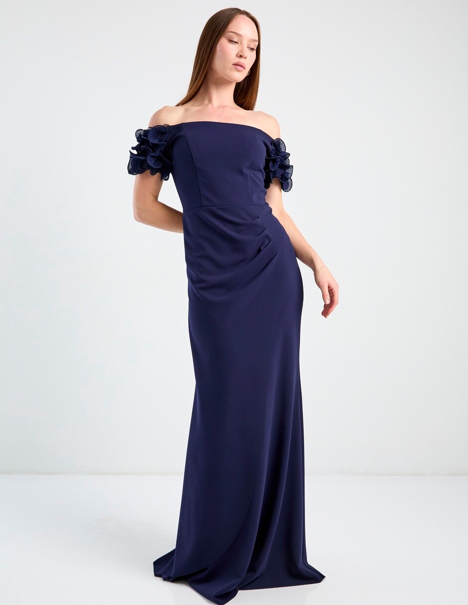 Vestido largo de fiesta escote bardot