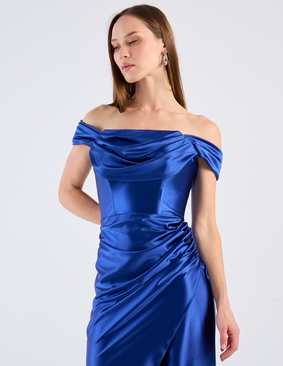 Vestido largo de fiesta de la paix escote bardot 4