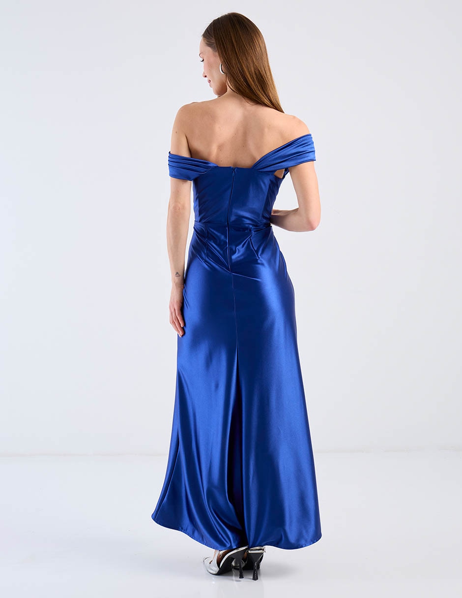 Vestido largo de fiesta de la paix escote bardot 6