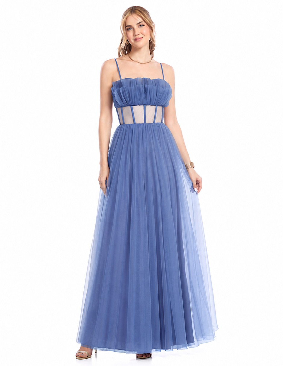 Vestido largo de fiesta escote corazón para mujer