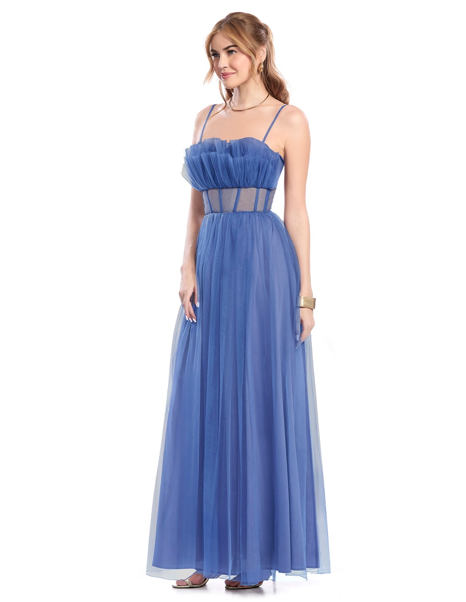 Vestido largo de fiesta escote corazón para mujer 2