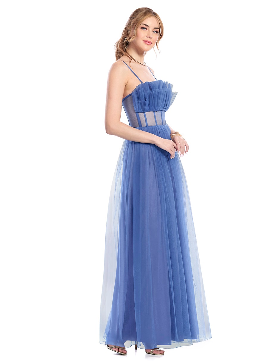 Vestido largo de fiesta escote corazón para mujer 4